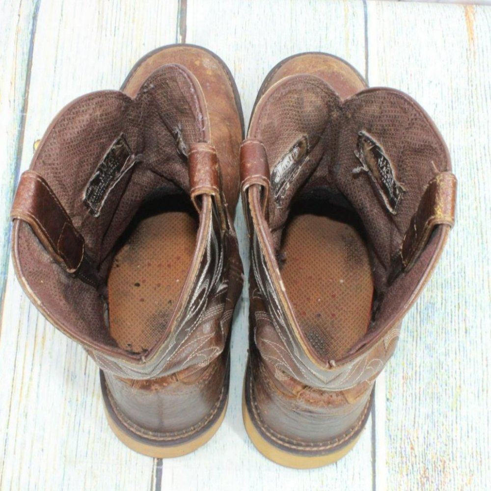 Justin Brown Leather Pull On Round Toe Mid Calf Western Boots Size 11.5 EE - Picture 7 of 9
